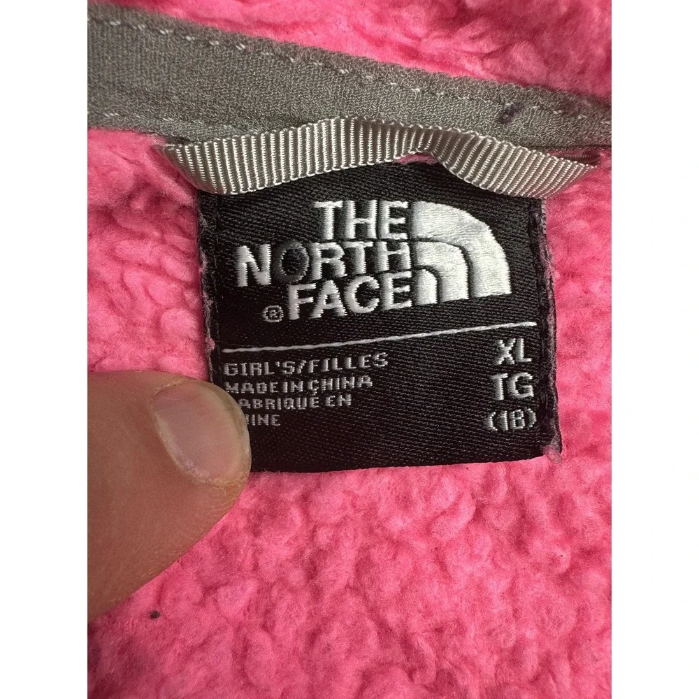 The North Face Jacket Girls XL 18 Pink Fuzzy Fleece Full‎ Zip Pockets Outdoor
